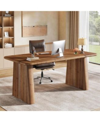 63-Inch Solid Wood Executive Desk, Large Office Computer Desk with Heavy Duty Legs, Simple Study Writing Table Business Workstation