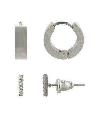 Stainless Steel CZ Stud And  Hoop Set