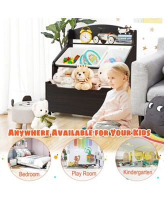 Kids Toy Storage Unit Organizer with Rolling Toy Box and Removable Plastic Bins