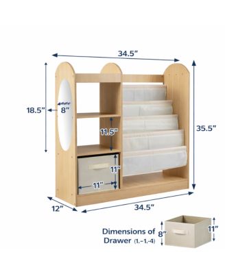 Kids Toy Storage Organizer with 4-Tier Sling Bookshelf and Full-Length Mirror