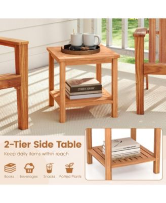 Acacia Wood 2-Tier Patio Side Table Set of 2 with Slatted Tabletop