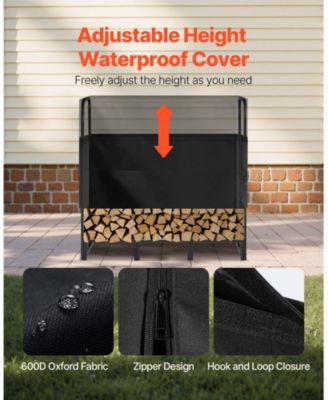4 ft Firewood Rack with Waterproof Cover Outdoor Log Holder 400lb Max Capacity