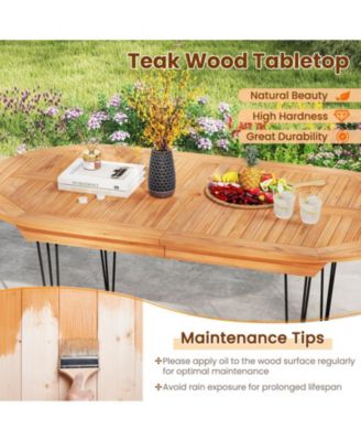 71 in Teak Wood Patio Dining Table for 6 with Sturdy Metal Frame