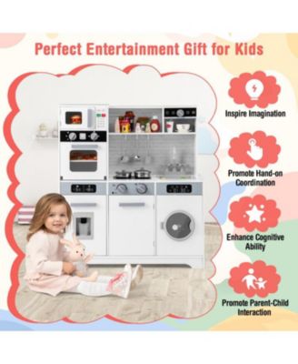 Pretend Play Kitchen Wooden Toy Set with Real Lights and Sounds