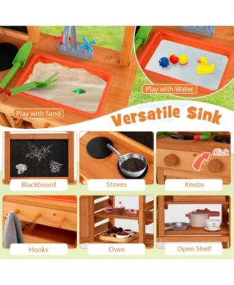 Wooden Pretend Play Kitchen with Adjustable Canopy for Kids