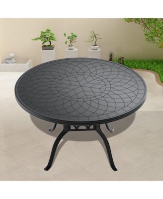 47.24-inch Cast Aluminum Patio Dining Table With Frame and Carved Texture on the Tabletop
