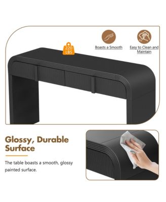 55" Modern Fluted Curved Console Table, Wood Entryway Accent Table with 2 Drawers and Rounded Edges for Hallway, Living Room