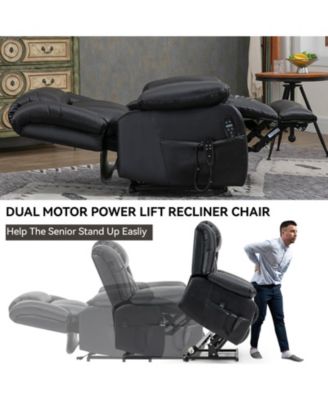 Dual Motor Infinite Position Up to 350 LBS Electric Genuine Leather Power Lift Recliner Chair with 8-Point Vibration Massage