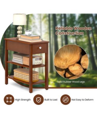 Set of 2 3-Tier Narrow End Tables with Drawer and Storage Shelves