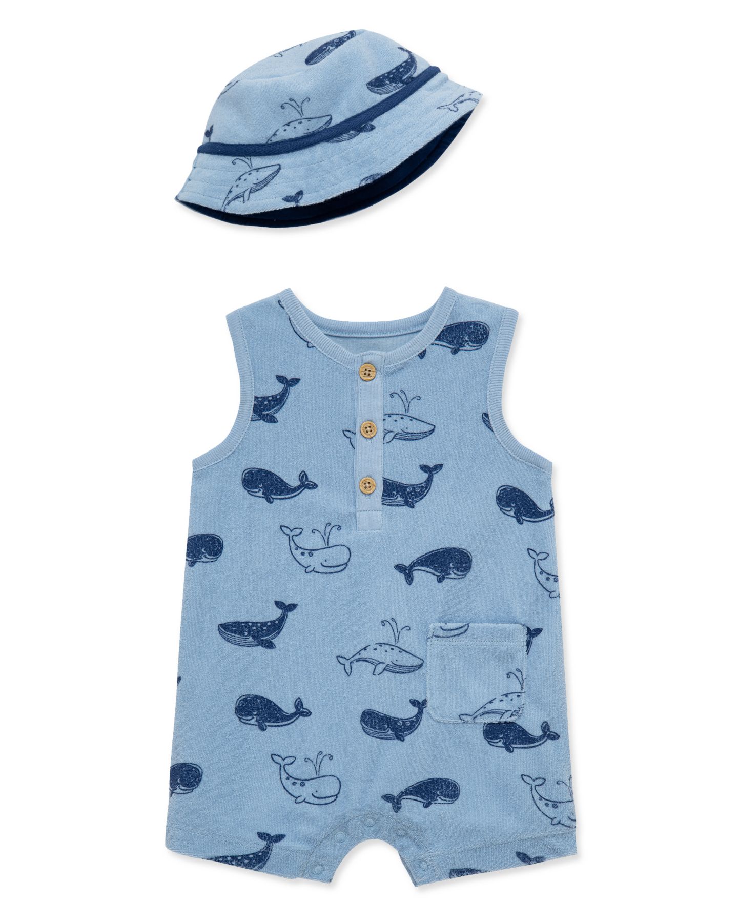 Комплект Little Me Sleeveless Romper and Hat, 2-Piece Set для мальчиков-малышей, цвет: Синий — фото 1