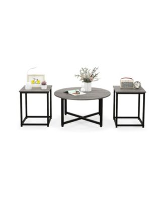 3-Piece Coffee Table Set Round Table and 2 Square End Tables