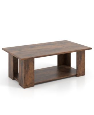 41-Inch 2-Tier Wooden Coffee Table with Open Storage Shelf