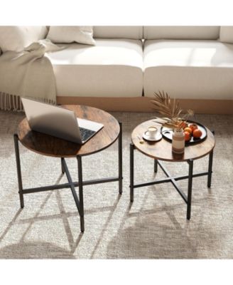 Nesting Round Coffee Table Set of 2 Metal Frame