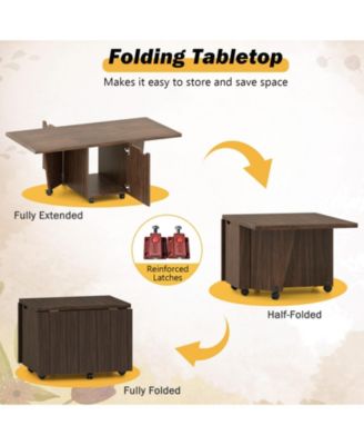 Foldable Extendable Coffee Table with Storage Cabinet