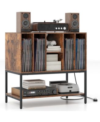 Record Player Stand with Charging Station and Six Vinyl Compartments