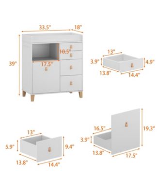 5-Drawer Changing Table，Stylish Chest of Drawers, Dresser, Storage Cabinet with Open Shelf