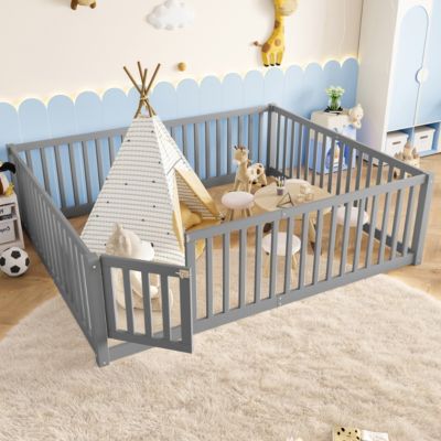 Bed Floor Bed with Safety Guardrails and Door