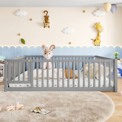 Bed Floor Bed with Safety Guardrails and Door