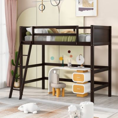 Solid Wood Loft Bed with Ladder