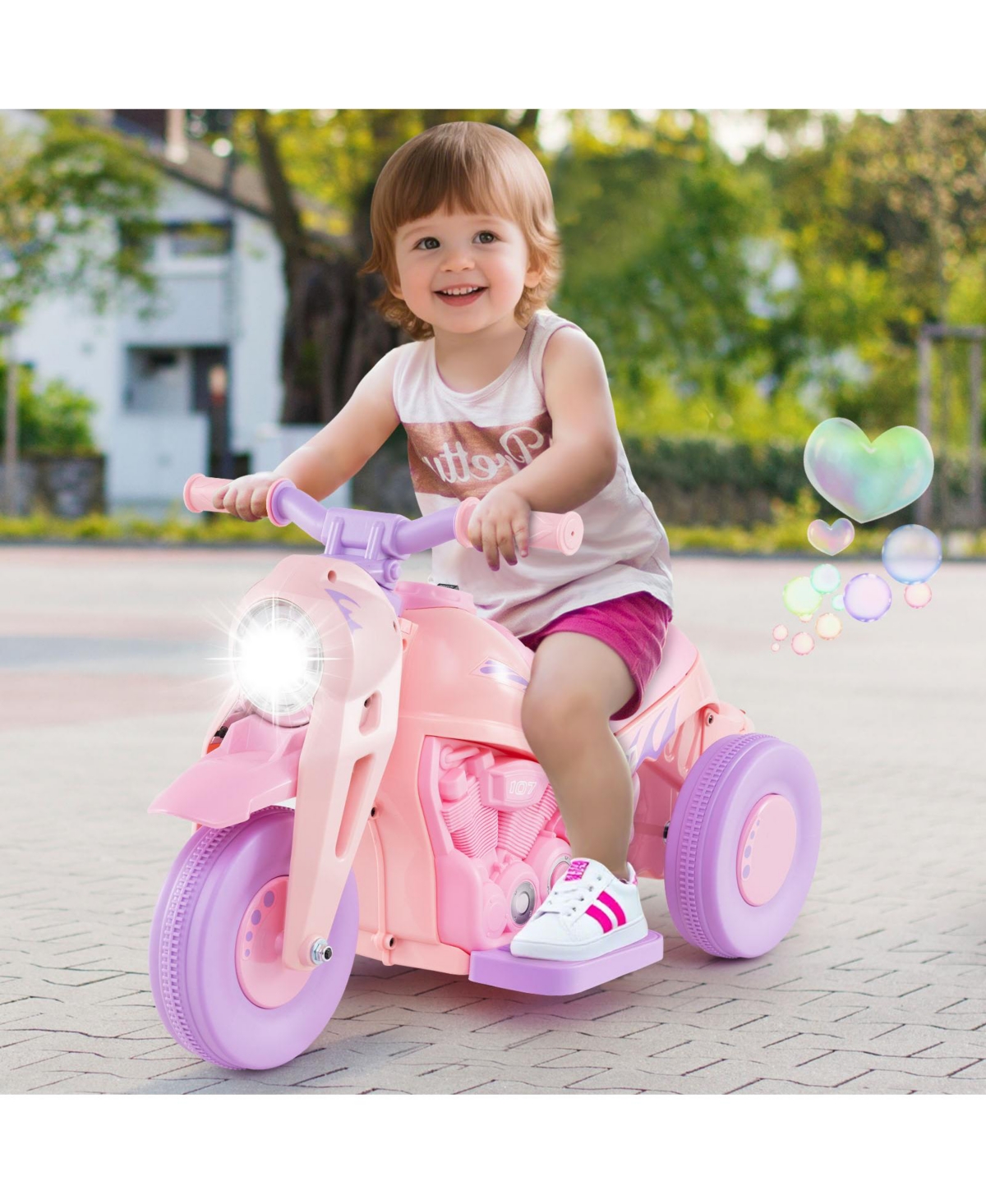 Slickblue Kids Electric Ride On Motorcycle with Bubble Maker Music