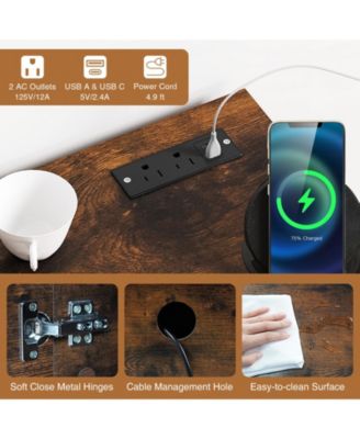 TV Stand with Power Outlets and Adjustable Shelf for 60 Inch TVs-Rustic