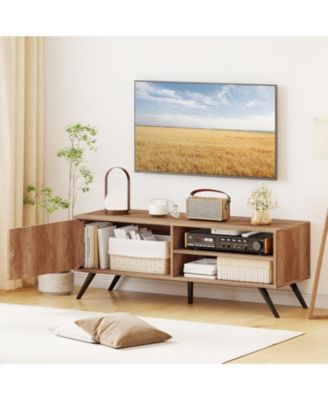 TV Stand for TVs up to 55 Inch Mid Century Modern Entertainment Center with Storage Cabinet-Oak