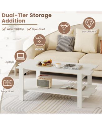 45-Inch 2-Tier Slatted Wood Coffee Table with Shelf