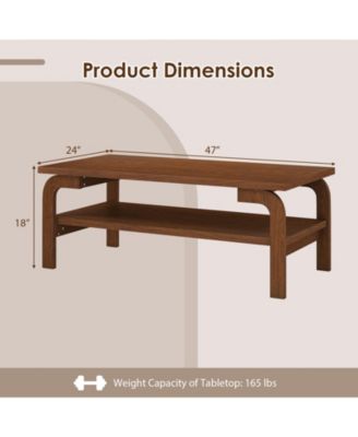 47 in Mid-Century Rectangular Coffee Table with Open Storage for Living Room