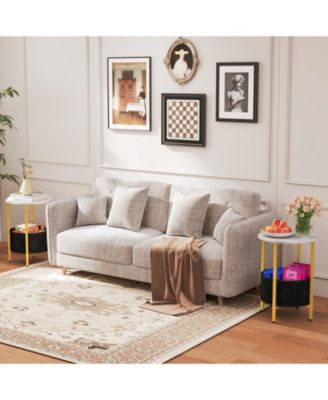 Round 2-Tier End Table with Removable Fabric Basket and Metal Frame, 17.5 in