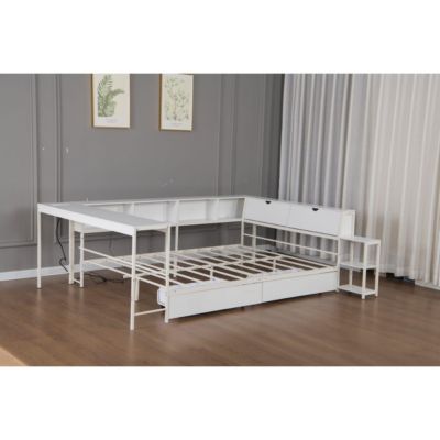 Bed w/ Bookcase, Storage, LED, Charging