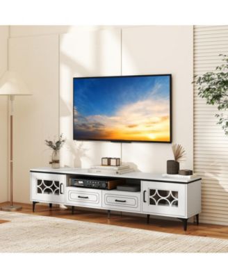 Farmhouse TV Stand for TVs up to 80 Inch with 2 Drawers