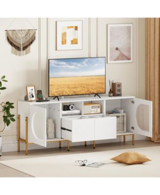 TV Stand for 70 Inch TV with Power Outlets Drawers and Open Shelves