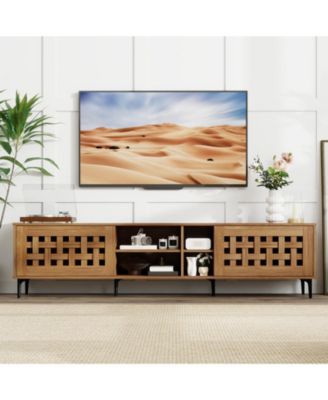 TV Stand for TVs  with 2 Doors and Storage Cabinets-Walnut