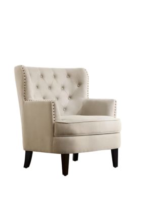 Vintage Button-Tufted Velvet Accent Chair with Nailhead Trim and Solid Wood Legs