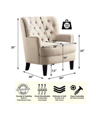 Vintage Button-Tufted Velvet Accent Chair with Nailhead Trim and Solid Wood Legs