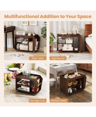 3-Tier Rolling Side End Table with Wheels and Side Storage Rack, 30 x 15.5 x 22 in