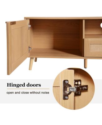 Rattan TV Stand for TVs , Media Console, Entertainment Center with 2 Drawers, 2- Open Shelves and Storage Cabinet for Living Room