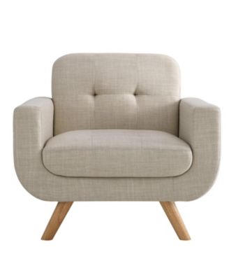 Compact Button-Tufted Linen Loveseat in Breathable Fabric with Solid Wood Legs