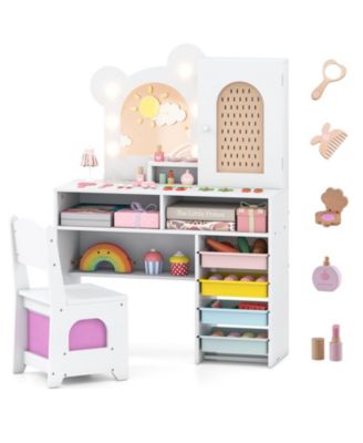 Children s Vanity with LED Lights and 5 Drawers, Kids Makeup Table