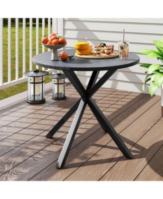 33.5 in Round Outdoor Patio Bistro Table with Wood-Like Metal Top