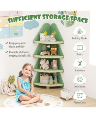 4-Tier Kids Corner Bookshelf with Tree-Shaped Design and Display Shelves