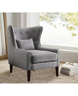 Classic Wingback Linen Chair with Button Tufting and Solid Wood Legs