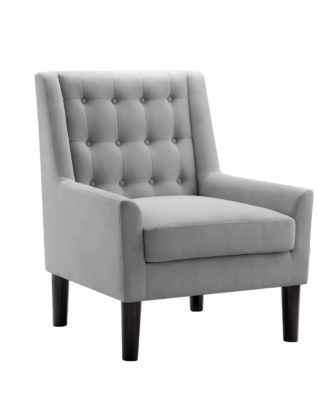 Velvet Button-Tufted Accent Chair with Ergonomic Back and Solid Wood Legs