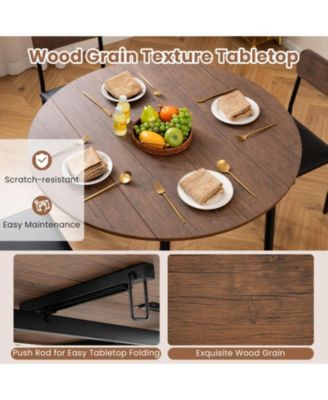 5-Piece Round Drop Leaf Dining Table Set with 4 Upholstered Chairs