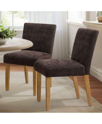 Seat Height Linen Upholstered Solid Wood Dining Chair, Set of 2
