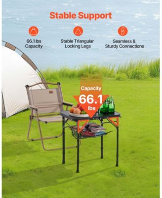 Folding Camping Table Adjustable Height Portable Aluminum MDF Table