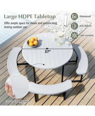 Round HDPE Picnic Table and Bench Set for 4-8 People with Umbrella Hole