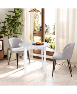 35 in Round Marble-Textured Dining Table with Rubber Wood Legs