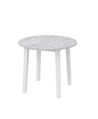 35 in Round Marble-Textured Dining Table with Rubber Wood Legs