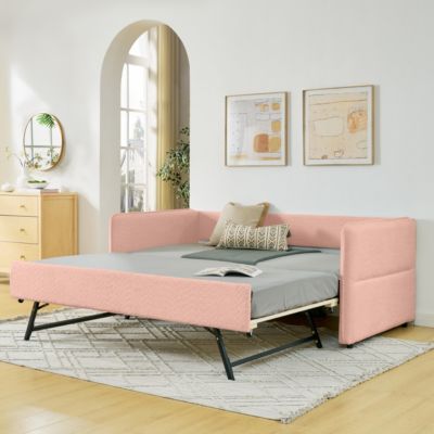 Boucle Daybed w/ Twin Trundle Sofa Bed